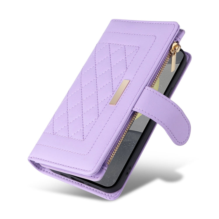 For Samsung Galaxy S24 5G Crossbody Zipper Wallet Rhombus Leather Phone Case(Purple) - Galaxy S24 5G Cases by PMC Jewellery | Online Shopping South Africa | PMC Jewellery | Buy Now Pay Later Mobicred