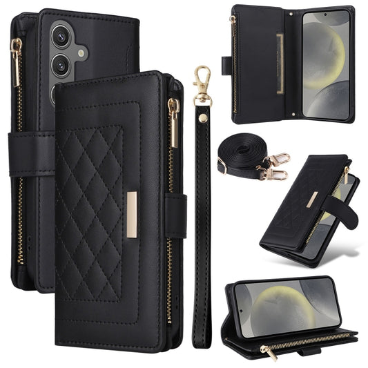 For Samsung Galaxy S24 5G Crossbody Zipper Wallet Rhombus Leather Phone Case(Black) - Galaxy S24 5G Cases by PMC Jewellery | Online Shopping South Africa | PMC Jewellery | Buy Now Pay Later Mobicred