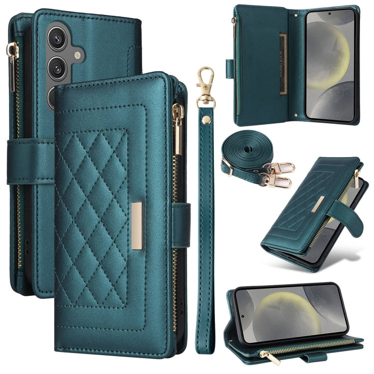 For Samsung Galaxy S24 5G Crossbody Zipper Wallet Rhombus Leather Phone Case(Green) - Galaxy S24 5G Cases by PMC Jewellery | Online Shopping South Africa | PMC Jewellery | Buy Now Pay Later Mobicred