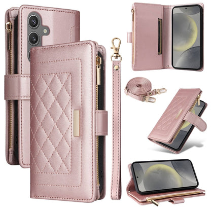 For Samsung Galaxy S24+ 5G Crossbody Zipper Wallet Rhombus Leather Phone Case(Rose Gold) - Galaxy S24+ 5G Cases by PMC Jewellery | Online Shopping South Africa | PMC Jewellery | Buy Now Pay Later Mobicred