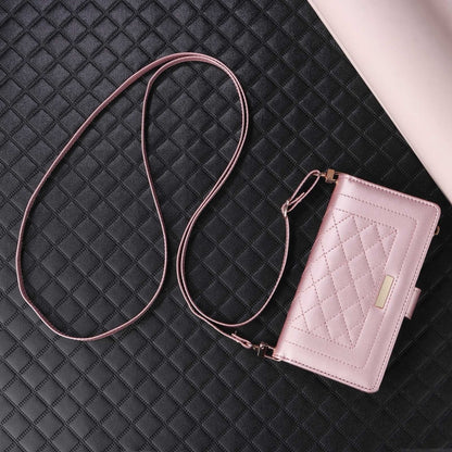 For Samsung Galaxy S24+ 5G Crossbody Zipper Wallet Rhombus Leather Phone Case(Rose Gold) - Galaxy S24+ 5G Cases by PMC Jewellery | Online Shopping South Africa | PMC Jewellery | Buy Now Pay Later Mobicred