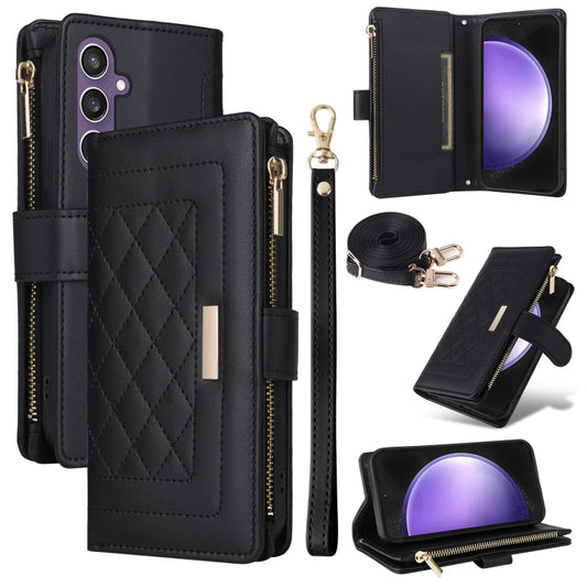 For Samsung Galaxy S24 FE 5G Crossbody Zipper Wallet Rhombus Leather Phone Case(Black) - Galaxy S24 FE 5G Cases by PMC Jewellery | Online Shopping South Africa | PMC Jewellery | Buy Now Pay Later Mobicred