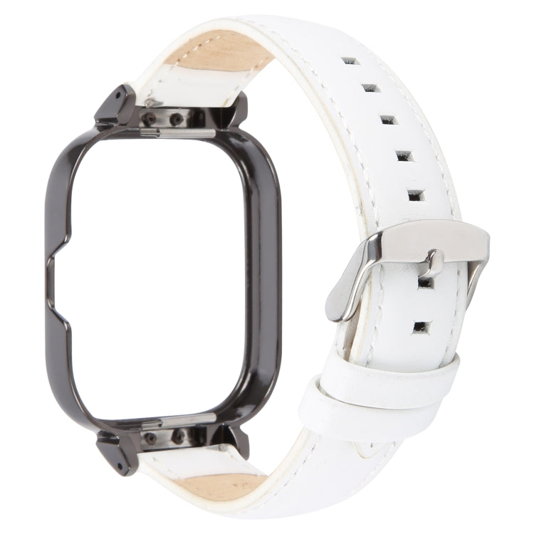 For Redmi Watch 4 Metal Black Frame Genuine Leather Watch Band(White) - free shipping - PMc TechLife - Order now!