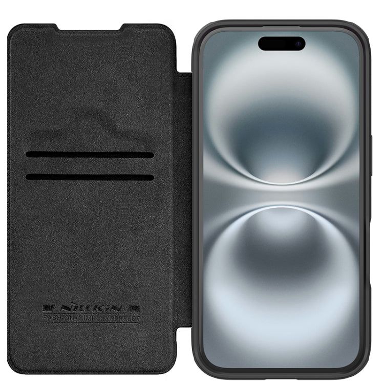 For iPhone 16 NILLKIN Qin Prop Series Flip Camera Cover Design Leather Phone Case(Plain Leather Black) - free shipping - PMC Jewellery - Order now!