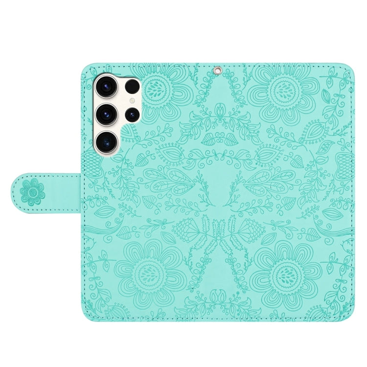 For Samsung Galaxy S25 Ultra 5G Floral Embossed Pattern Leather Phone Case(Light Green) - Galaxy S25 Ultra 5G Cases by PMC Jewellery | Online Shopping South Africa | PMC Jewellery | Buy Now Pay Later Mobicred