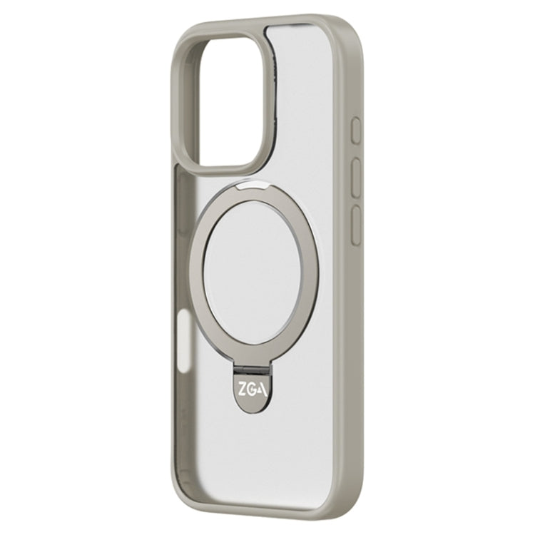 For iPhone 16 Pro ZGA Magsafe Holder PC Hybrid TPU Phone Case(Grey) - free shipping - PMC Jewellery - Order now!