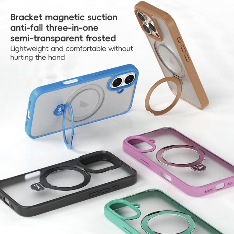 For iPhone 16 ZGA Magsafe Holder PC Hybrid TPU Phone Case(Black) - free shipping - PMC Jewellery - Order now!