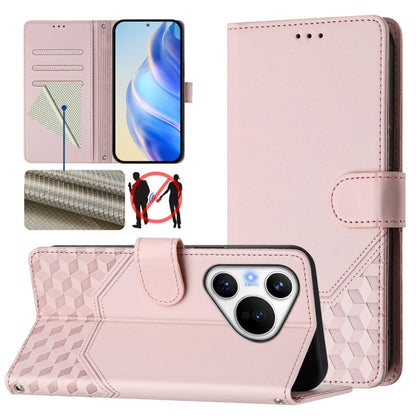 For Huawei Pura 70 Honeycomb Embossing RFID Leather Phone Case(Pink) - Huawei Cases by PMC Jewellery | Online Shopping South Africa | PMC Jewellery | Buy Now Pay Later Mobicred