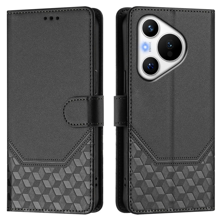 For Huawei Pura 70 Honeycomb Embossing RFID Leather Phone Case(Black) - Huawei Cases by PMC Jewellery | Online Shopping South Africa | PMC Jewellery | Buy Now Pay Later Mobicred