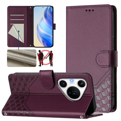 For Huawei Pura 70 Pro / Pura 70 Pro+ Honeycomb Embossing RFID Leather Phone Case(Violet) - Huawei Cases by PMC Jewellery | Online Shopping South Africa | PMC Jewellery | Buy Now Pay Later Mobicred