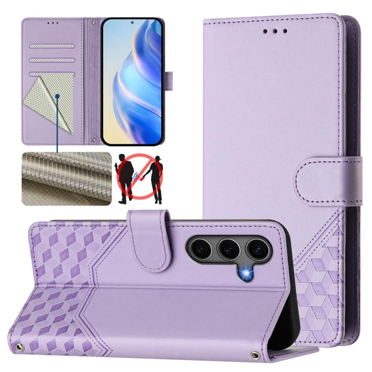 For Samsung Galaxy S25+ 5G Honeycomb Embossing RFID Leather Phone Case(Light Purple) - Galaxy S25+ 5G Cases by PMC Jewellery | Online Shopping South Africa | PMC Jewellery | Buy Now Pay Later Mobicred