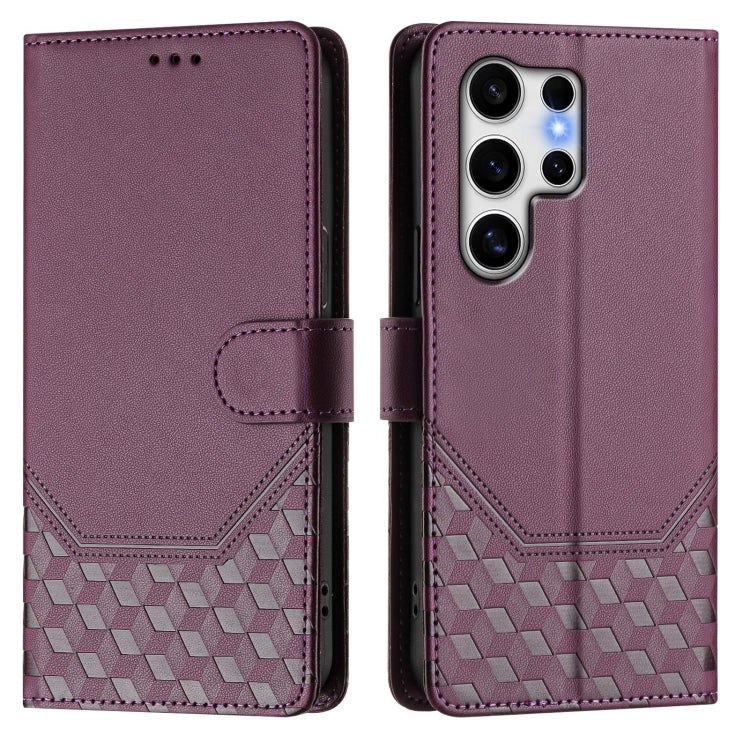 For Samsung Galaxy S25 Ultra 5G Honeycomb Embossing RFID Leather Phone Case(Violet) - Galaxy S25 Ultra 5G Cases by PMC Jewellery | Online Shopping South Africa | PMC Jewellery | Buy Now Pay Later Mobicred