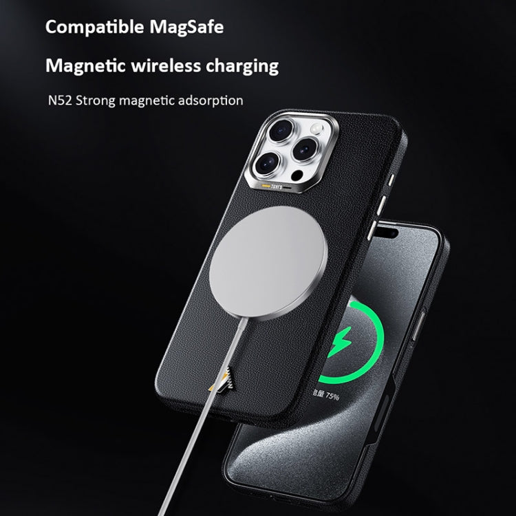 For iPhone 16 Pro TGVIS VIDA Series MagSafe Magnetic PU Leather Phone Case(Silver Plaid) - iPhone 16 Pro Cases by TGVIS | Online Shopping South Africa | PMC Jewellery | Buy Now Pay Later Mobicred