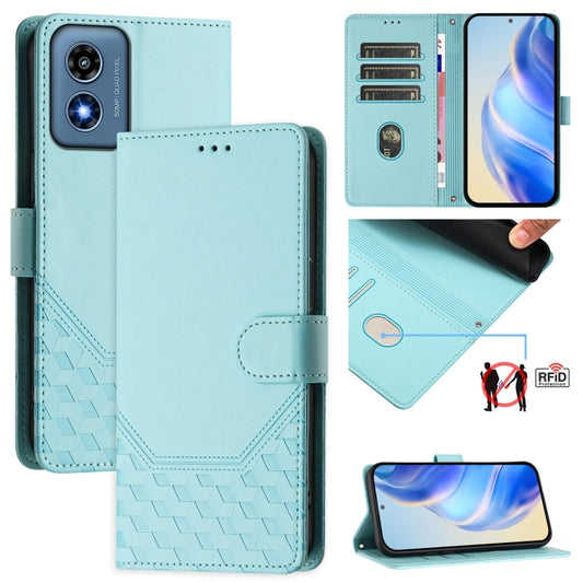 For Motorola Moto G Play 4G 2024 Oversea Honeycomb Embossing RFID Leather Phone Case(Mint Green) - Motorola Cases by PMC Jewellery | Online Shopping South Africa | PMC Jewellery | Buy Now Pay Later Mobicred