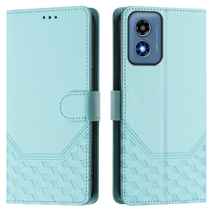 For Motorola Moto G Play 4G 2024 Oversea Honeycomb Embossing RFID Leather Phone Case(Mint Green) - Motorola Cases by PMC Jewellery | Online Shopping South Africa | PMC Jewellery | Buy Now Pay Later Mobicred