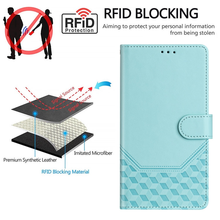 For Motorola Moto G Play 4G 2024 Oversea Honeycomb Embossing RFID Leather Phone Case(Mint Green) - Motorola Cases by PMC Jewellery | Online Shopping South Africa | PMC Jewellery | Buy Now Pay Later Mobicred