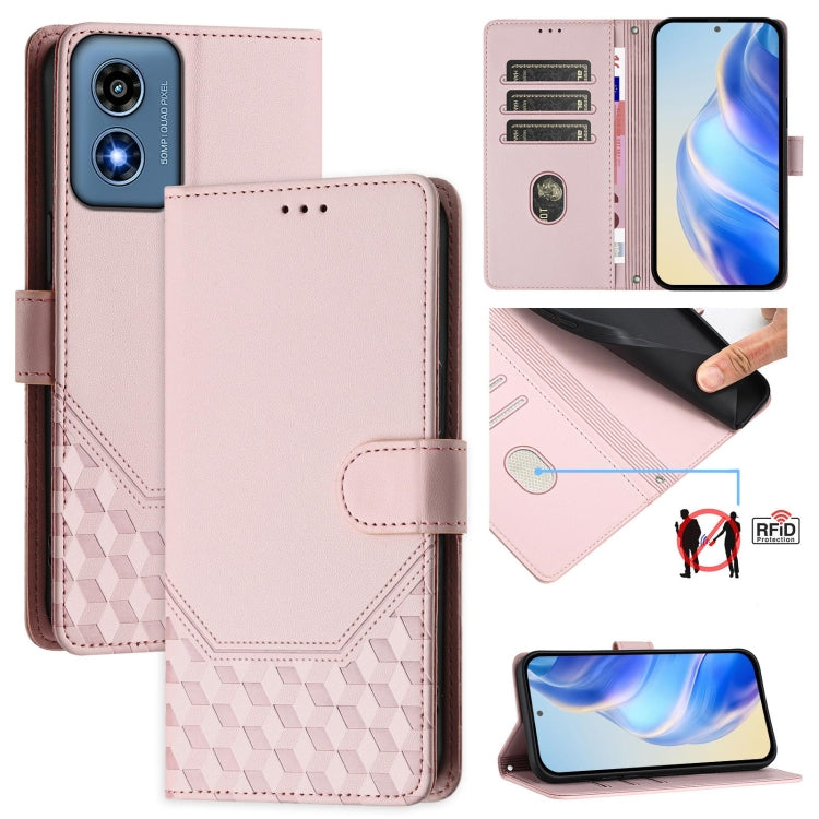 For Motorola Moto G Play 4G 2024 Oversea Honeycomb Embossing RFID Leather Phone Case(Pink) - Motorola Cases by PMC Jewellery | Online Shopping South Africa | PMC Jewellery | Buy Now Pay Later Mobicred