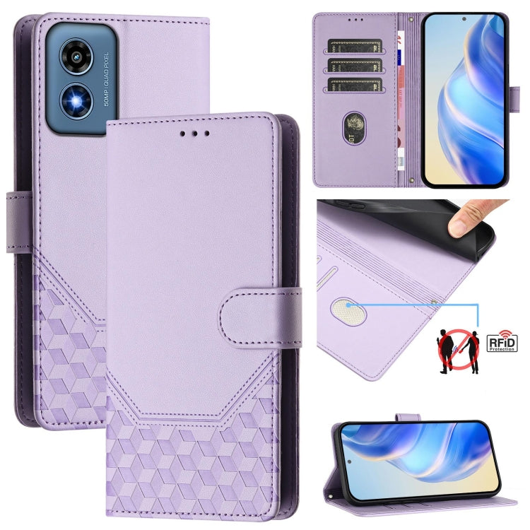 For Motorola Moto G Play 4G 2024 Oversea Honeycomb Embossing RFID Leather Phone Case(Light Purple) - Motorola Cases by PMC Jewellery | Online Shopping South Africa | PMC Jewellery | Buy Now Pay Later Mobicred