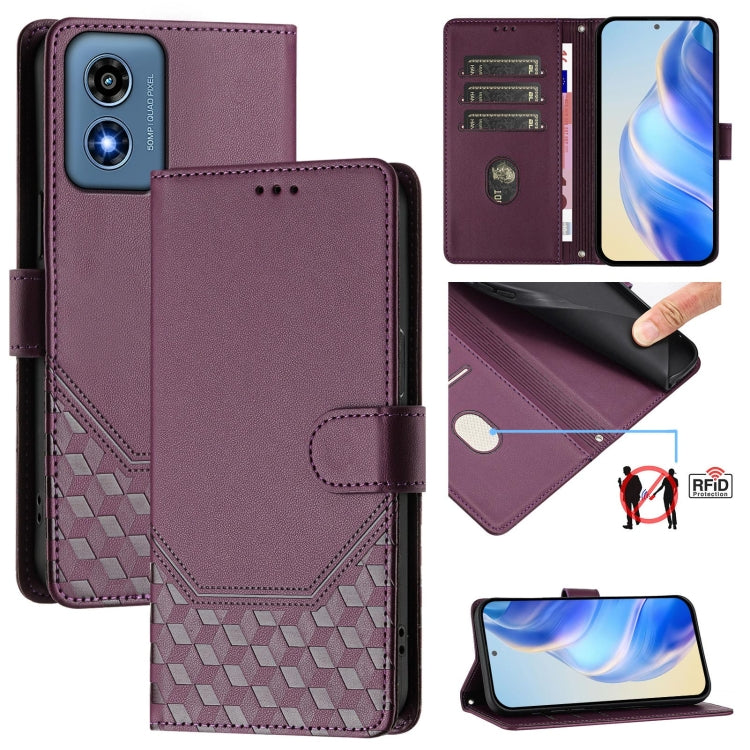 For Motorola Moto G Play 4G 2024 Oversea Honeycomb Embossing RFID Leather Phone Case(Violet) - Motorola Cases by PMC Jewellery | Online Shopping South Africa | PMC Jewellery | Buy Now Pay Later Mobicred