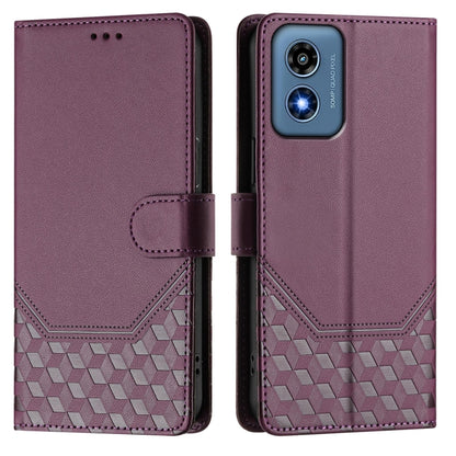 For Motorola Moto G Play 4G 2024 Oversea Honeycomb Embossing RFID Leather Phone Case(Violet) - Motorola Cases by PMC Jewellery | Online Shopping South Africa | PMC Jewellery | Buy Now Pay Later Mobicred