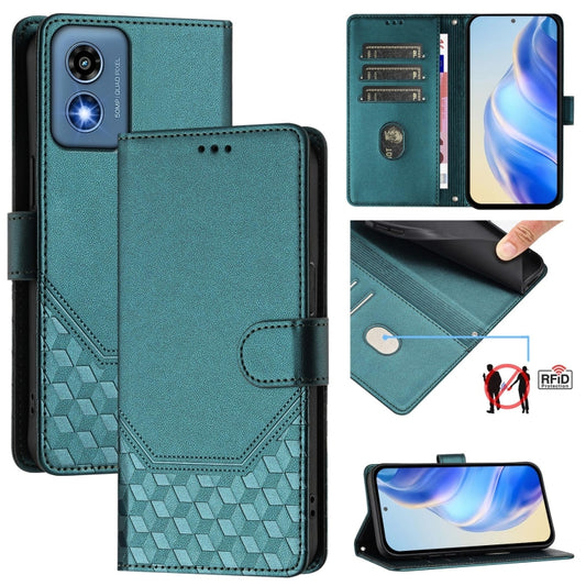 For Motorola Moto G Play 5G 2024 Oversea Honeycomb Embossing RFID Leather Phone Case(Peacock Green) - Motorola Cases by PMC Jewellery | Online Shopping South Africa | PMC Jewellery | Buy Now Pay Later Mobicred