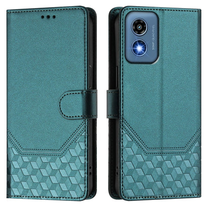 For Motorola Moto G Play 5G 2024 Oversea Honeycomb Embossing RFID Leather Phone Case(Peacock Green) - Motorola Cases by PMC Jewellery | Online Shopping South Africa | PMC Jewellery | Buy Now Pay Later Mobicred