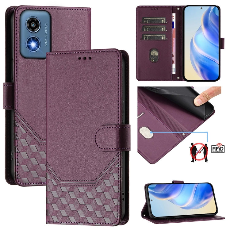 For Motorola Moto G Play 5G 2024 Oversea Honeycomb Embossing RFID Leather Phone Case(Violet) - Motorola Cases by PMC Jewellery | Online Shopping South Africa | PMC Jewellery | Buy Now Pay Later Mobicred