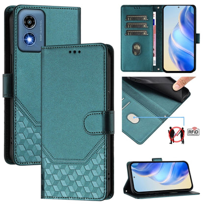 For Motorola Moto G 5G 2024 Oversea Honeycomb Embossing RFID Leather Phone Case(Peacock Green) - Motorola Cases by PMC Jewellery | Online Shopping South Africa | PMC Jewellery | Buy Now Pay Later Mobicred