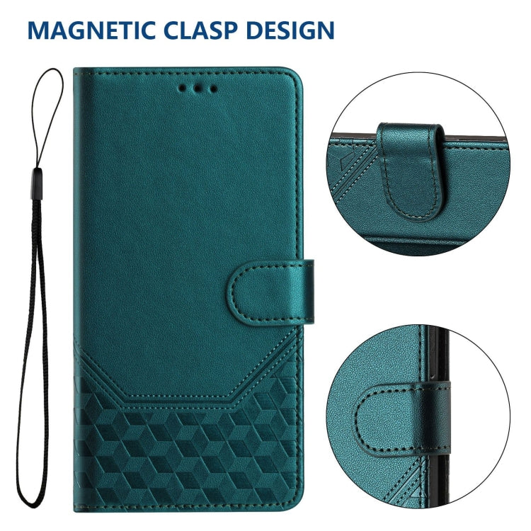 For Motorola Moto G 5G 2024 Oversea Honeycomb Embossing RFID Leather Phone Case(Peacock Green) - Motorola Cases by PMC Jewellery | Online Shopping South Africa | PMC Jewellery | Buy Now Pay Later Mobicred