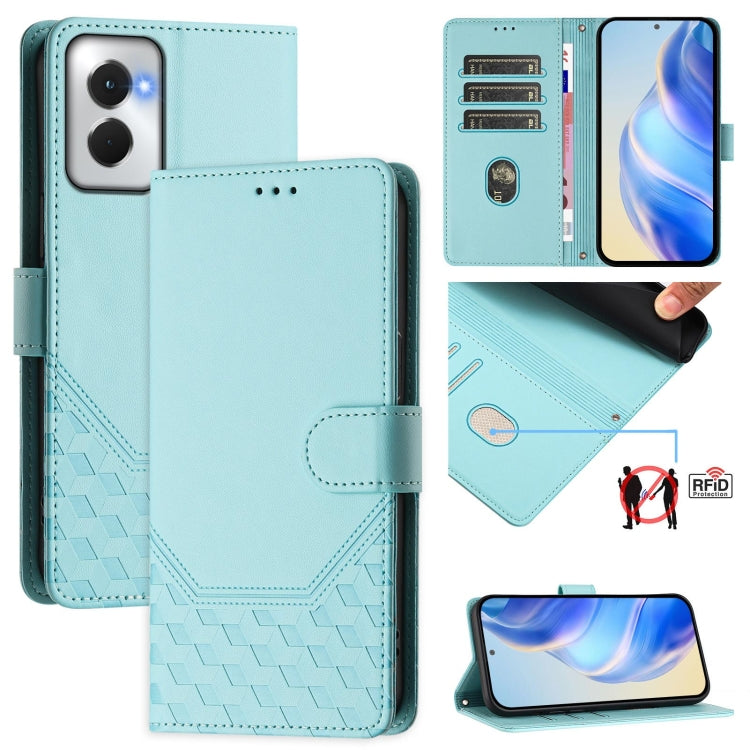 For Motorola Moto G Power 5G 2024 Honeycomb Embossing RFID Leather Phone Case(Mint Green) - Motorola Cases by PMC Jewellery | Online Shopping South Africa | PMC Jewellery | Buy Now Pay Later Mobicred