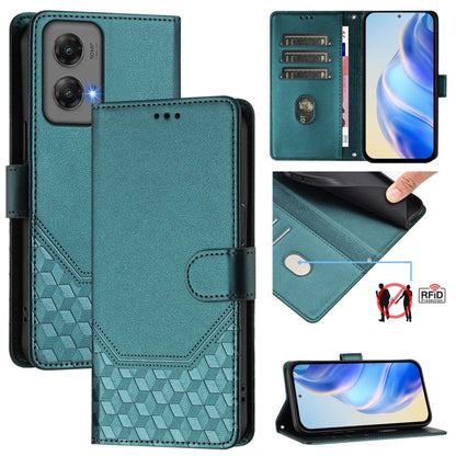 For Motorola Moto G Stylus 5G 2024 Honeycomb Embossing RFID Leather Phone Case(Peacock Green) - Motorola Cases by PMC Jewellery | Online Shopping South Africa | PMC Jewellery | Buy Now Pay Later Mobicred