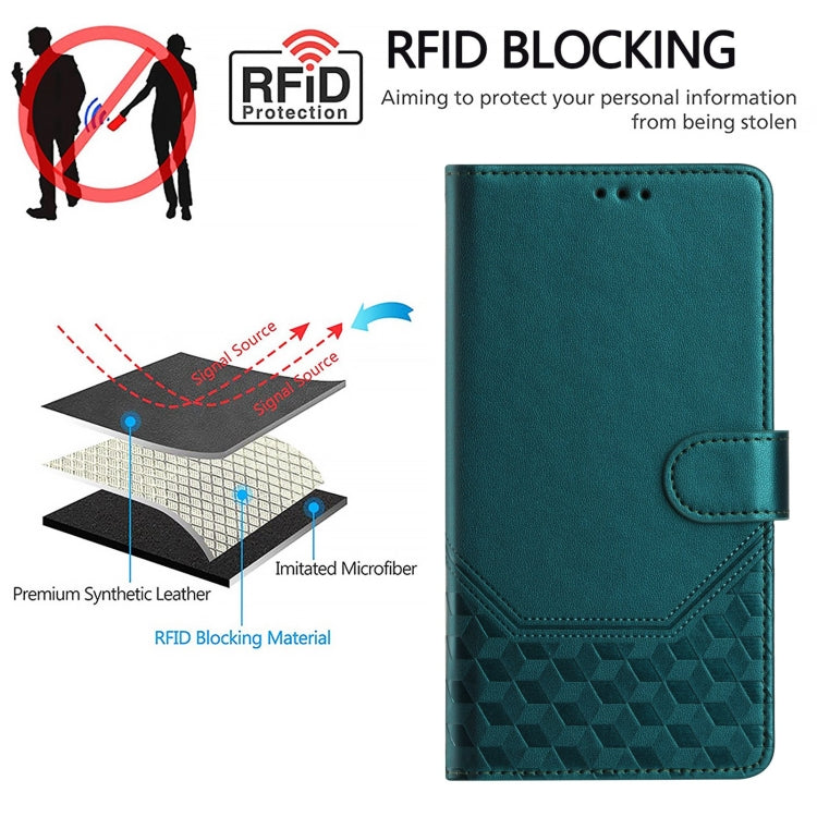 For Motorola Moto G Stylus 5G 2024 Honeycomb Embossing RFID Leather Phone Case(Peacock Green) - Motorola Cases by PMC Jewellery | Online Shopping South Africa | PMC Jewellery | Buy Now Pay Later Mobicred