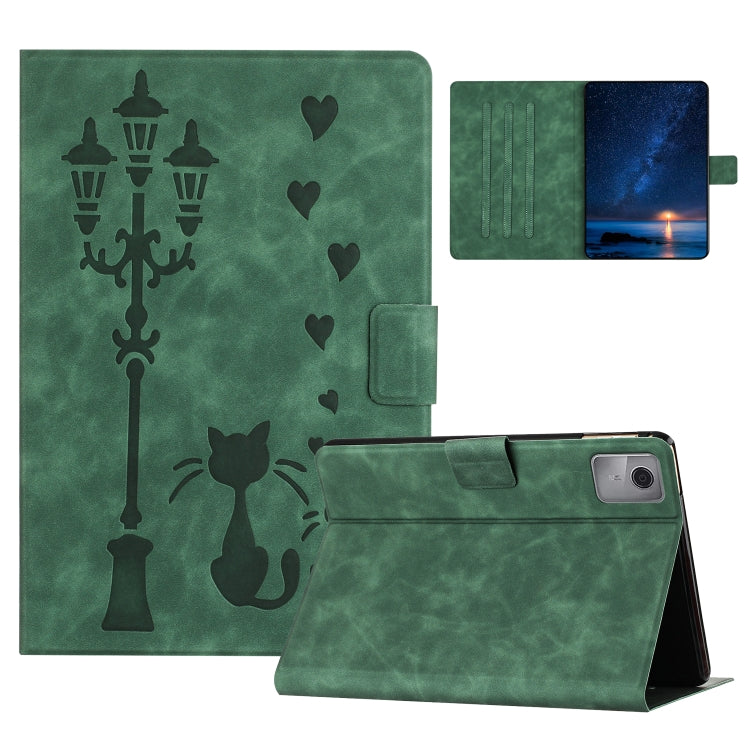 For Lenovo Tab M11 / Xiaoxin Pad 2024 Embossed Couple Cat Smart Tablet Leather Case(Green) - Lenovo by PMC Jewellery | Online Shopping South Africa | PMC Jewellery | Buy Now Pay Later Mobicred