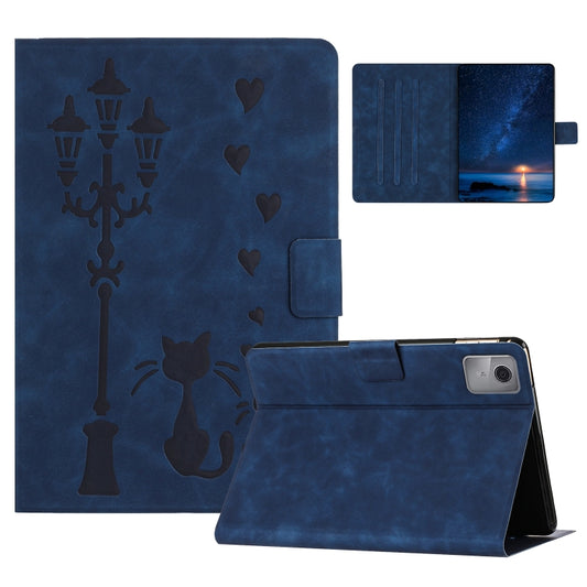 For Lenovo Tab M11 / Xiaoxin Pad 2024 Embossed Couple Cat Smart Tablet Leather Case(Blue) - Lenovo by PMC Jewellery | Online Shopping South Africa | PMC Jewellery | Buy Now Pay Later Mobicred