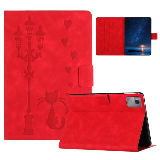 For Lenovo Tab M11 / Xiaoxin Pad 2024 Embossed Couple Cat Smart Tablet Leather Case(Red) - Lenovo by PMC Jewellery | Online Shopping South Africa | PMC Jewellery | Buy Now Pay Later Mobicred