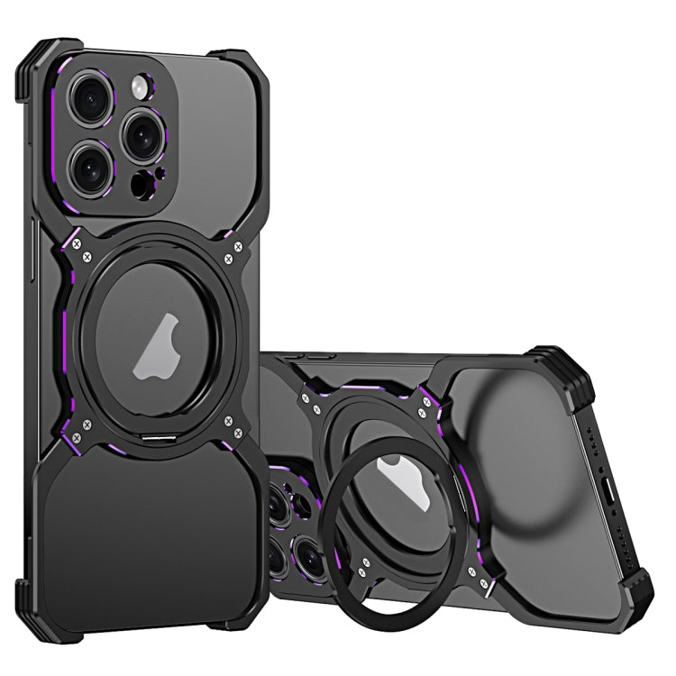 For iPhone 16 Pro Max Mechanical Arm Borderless MagSafe Holder Metal Phone Case(Black Purple) - iPhone 16 Pro Max Cases by PMC Jewellery | Online Shopping South Africa | PMC Jewellery | Buy Now Pay Later Mobicred