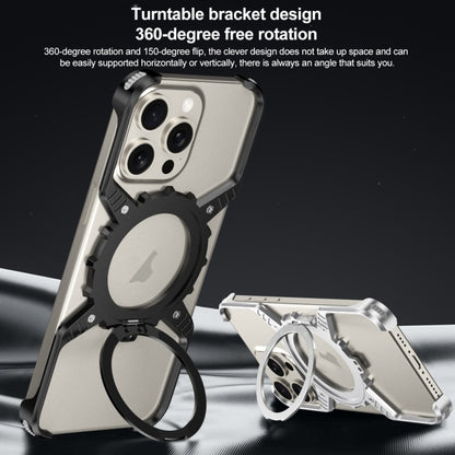 For iPhone 16 Pro Mechanical Gear MagSafe Holder Borderless Metal Phone Case(Silver) - iPhone 16 Pro Cases by PMC Jewellery | Online Shopping South Africa | PMC Jewellery | Buy Now Pay Later Mobicred