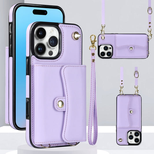 For iPhone 16 Pro Max RFID Card Slot Phone Case with Long Lanyard(Purple) - iPhone 16 Pro Max Cases by PMC Jewellery | Online Shopping South Africa | PMC Jewellery | Buy Now Pay Later Mobicred