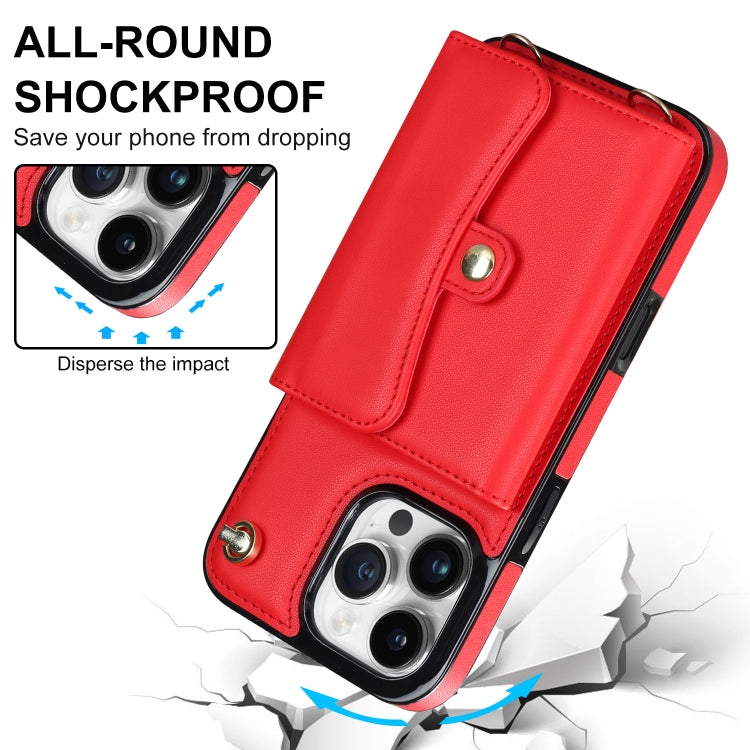 For iPhone 16 Pro RFID Card Slot Phone Case with Long Lanyard(Red) - iPhone 16 Pro Cases by PMC Jewellery | Online Shopping South Africa | PMC Jewellery | Buy Now Pay Later Mobicred