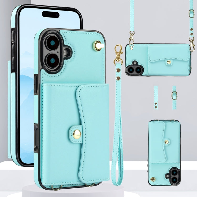 For iPhone 16 Plus RFID Card Slot Phone Case with Long Lanyard(Mint Green) - iPhone 16 Plus Cases by PMC Jewellery | Online Shopping South Africa | PMC Jewellery | Buy Now Pay Later Mobicred