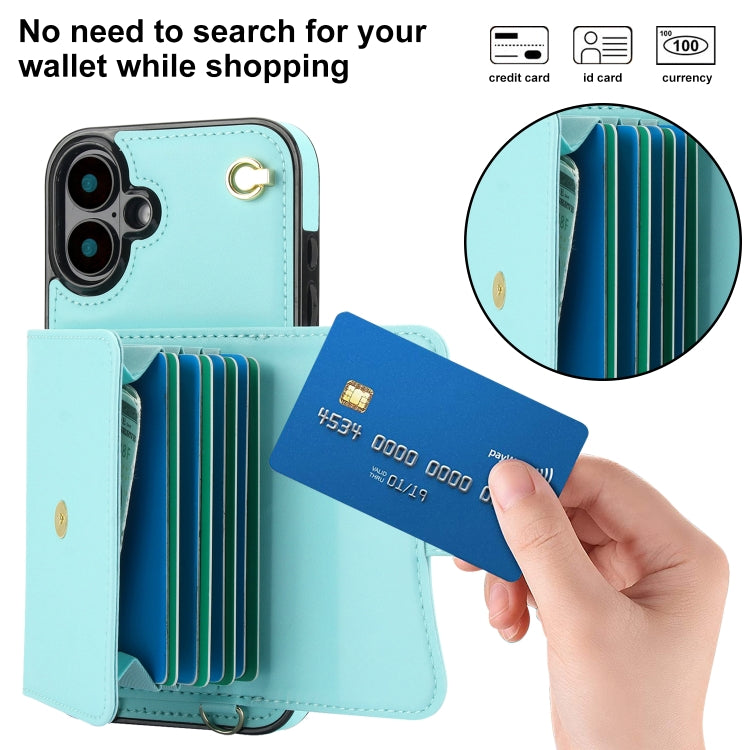 For iPhone 16 Plus RFID Card Slot Phone Case with Long Lanyard(Mint Green) - iPhone 16 Plus Cases by PMC Jewellery | Online Shopping South Africa | PMC Jewellery | Buy Now Pay Later Mobicred