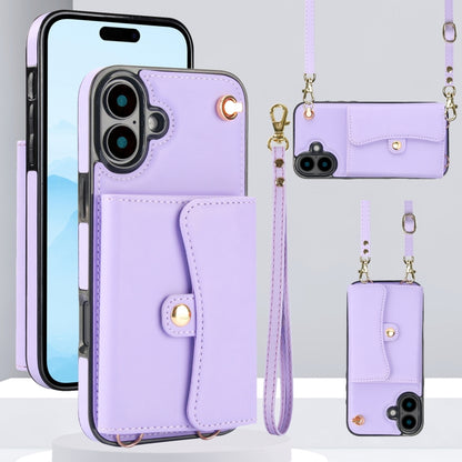 For iPhone 16 Plus RFID Card Slot Phone Case with Long Lanyard(Purple) - iPhone 16 Plus Cases by PMC Jewellery | Online Shopping South Africa | PMC Jewellery | Buy Now Pay Later Mobicred