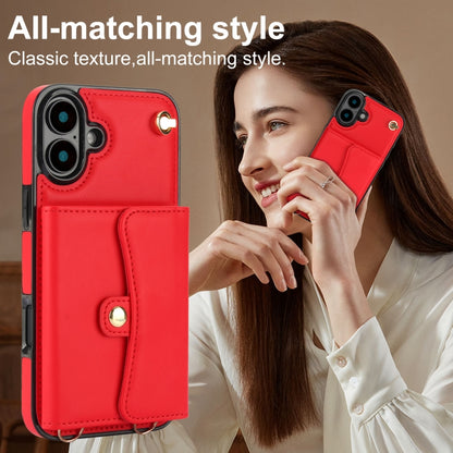 For iPhone 16 RFID Card Slot Phone Case with Long Lanyard(Red) - iPhone 16 Cases by PMC Jewellery | Online Shopping South Africa | PMC Jewellery | Buy Now Pay Later Mobicred