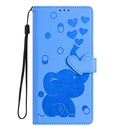 For Samsung Galaxy S25 5G Cartoon Elephant Embossed Leather Phone Case(Blue) - Galaxy S25 5G Cases by PMC Jewellery | Online Shopping South Africa | PMC Jewellery | Buy Now Pay Later Mobicred