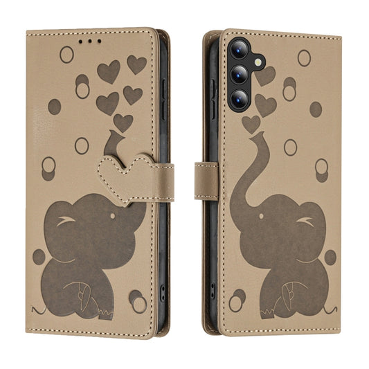 For Samsung Galaxy S25 5G Cartoon Elephant Embossed Leather Phone Case(Khaki) - Galaxy S25 5G Cases by PMC Jewellery | Online Shopping South Africa | PMC Jewellery | Buy Now Pay Later Mobicred