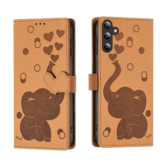 For Samsung Galaxy S25 5G Cartoon Elephant Embossed Leather Phone Case(Yellow) - Galaxy S25 5G Cases by PMC Jewellery | Online Shopping South Africa | PMC Jewellery | Buy Now Pay Later Mobicred