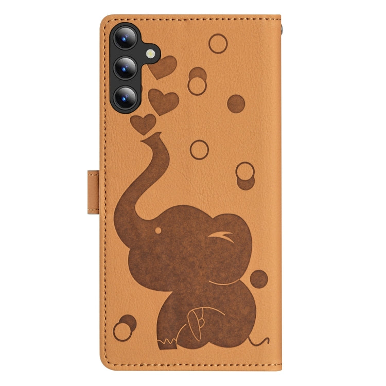 For Samsung Galaxy S25 5G Cartoon Elephant Embossed Leather Phone Case(Yellow) - Galaxy S25 5G Cases by PMC Jewellery | Online Shopping South Africa | PMC Jewellery | Buy Now Pay Later Mobicred