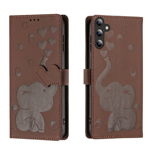 For Samsung Galaxy S25+ 5G Cartoon Elephant Embossed Leather Phone Case(Brown) - Galaxy S25+ 5G Cases by PMC Jewellery | Online Shopping South Africa | PMC Jewellery | Buy Now Pay Later Mobicred