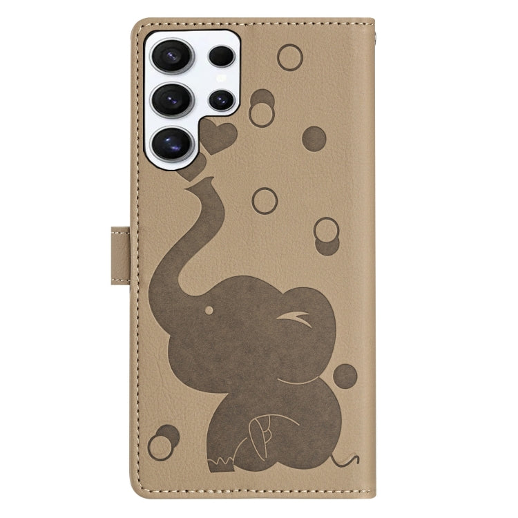 For Samsung Galaxy S25 Ultra 5G Cartoon Elephant Embossed Leather Phone Case(Khaki) - Galaxy S25 Ultra 5G Cases by PMC Jewellery | Online Shopping South Africa | PMC Jewellery | Buy Now Pay Later Mobicred