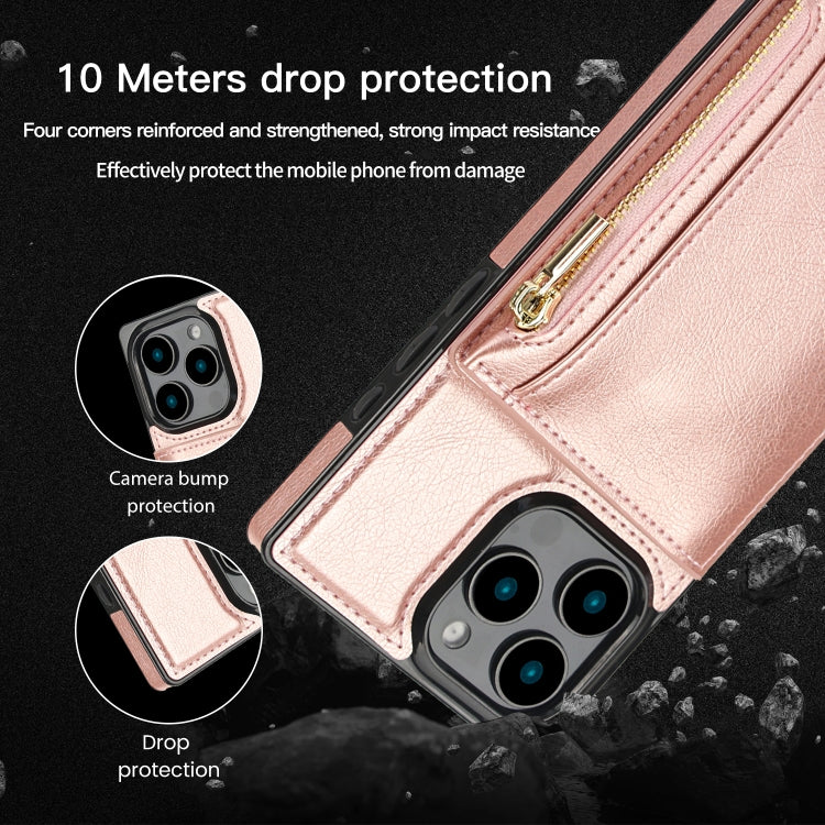 For iPhone 16 Pro Max Square Zipper Wallet Bag TPU+PU Back Cover Case(Rose Gold) - iPhone 16 Pro Max Cases by PMC Jewellery | Online Shopping South Africa | PMC Jewellery | Buy Now Pay Later Mobicred